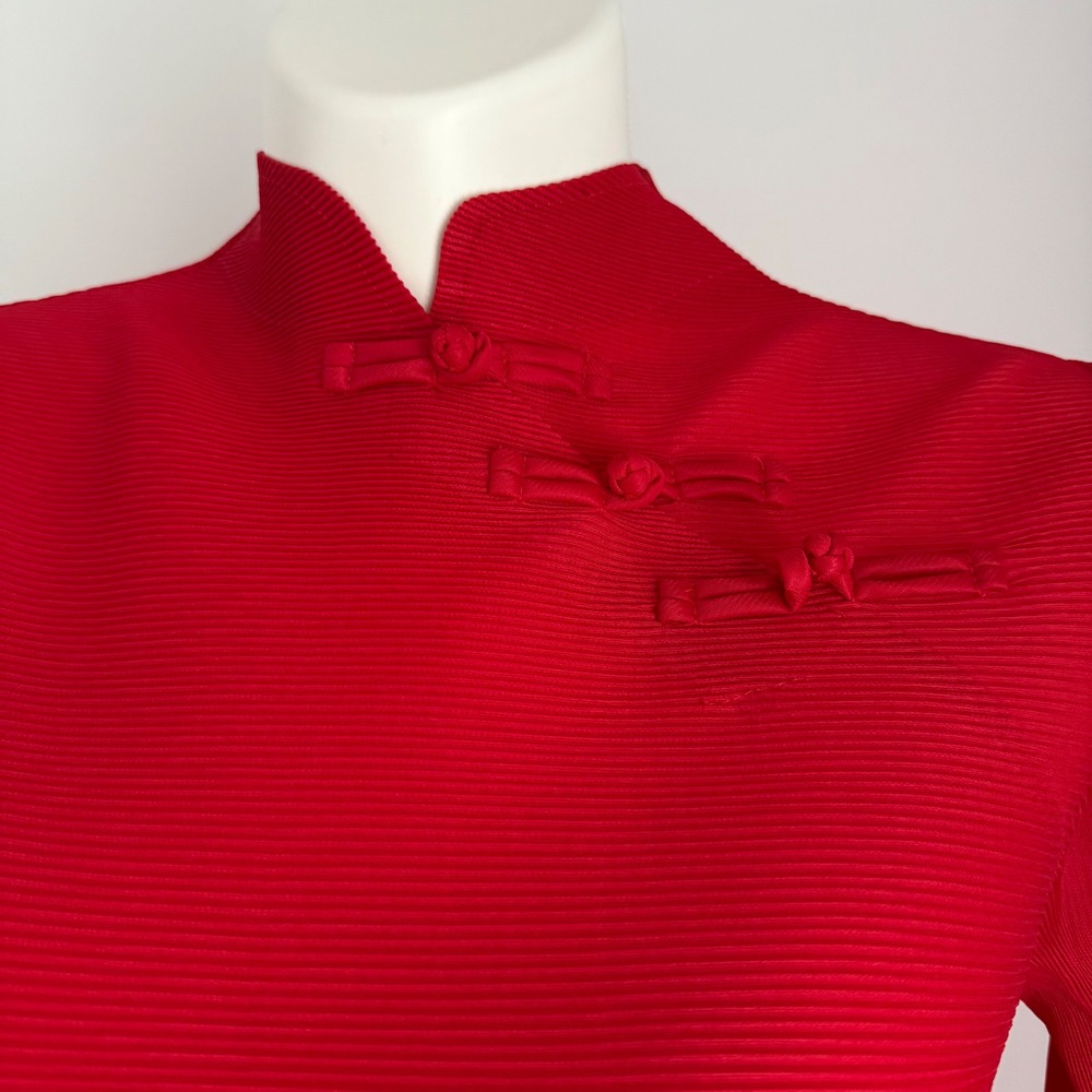 Red Pleated Cheongsam Dress Phoenix Bird Asian Style Mandarin‎ Collar - Picture 4 of 6